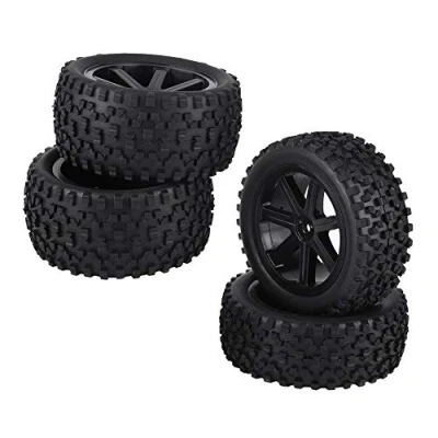 Abbildung von Qiterr 4pcs RC Auto Reifen, 1/10 LKW Gummireifen Rad Reifen Zusätze für das Laufen des Buggy Kettenautos(Schwarz)