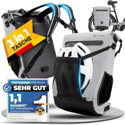 Abbildung von RADGEIST Fahrradtasche für Gepäckträger I Gepäckträgertasche &amp; Rucksack Tasche Fahrrad 100% wasserdicht (Reflektierend)