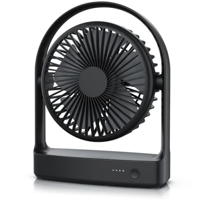 Abbildung von CSL Akku Tischventilator Mini Ventilator USB DC Motor Brushless silent sehr leise 4000 mAh Li Ion bis zu 18 Stunden Laufzeit 320 Schwenkbereich schwarz matt