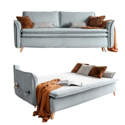Abbildung von Schlafsofa mit Bettkasten, Dauerschläfer Big Sofa Schlaffunktion und Matratze, Sofabett, Schlafcouch Ausziehbar Hell Grau