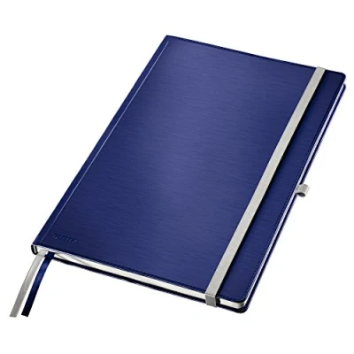 Abbildung von Leitz Notizbuch A4 liniert, 160 Seiten, 80 Blatt, Hardcover Mit hochwertigem Bezug, 100 g/m² Papier, Gummizugverschluss, Textilbänder, Stiftelasche, Tasche, Style Serie, Titan Blau, 44750069