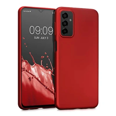 Abbildung von kwmobile Case kompatibel mit Samsung Galaxy M23 5G Hülle Schutzhülle aus Silikon metallisch schimmernd Handyhülle Metallic Dunkelrot