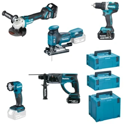 Abbildung von Makita Elektrowerkzeug Set DLX5066TJ Akku Spezialset blau/schwarz