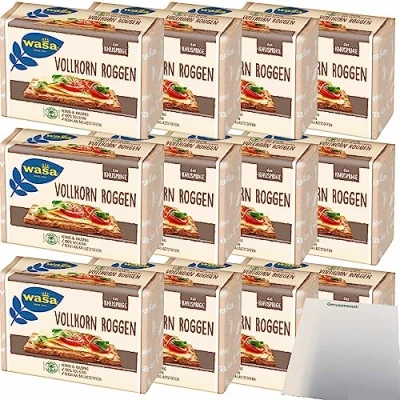 Abbildung von Wasa Vollkorn Knäckebrot kernig knusprig 100% reich an Ballaststoffen 12er Pack (12x260g Packung) + usy Block