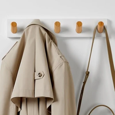 Abbildung von LARHN Garderobenleiste Weiß mit 5 Haken, 42cm Wandgarderobe, Jackenhalter Wand, Hakenleiste Garderobe Kleiderhaken, Garderobenhaken Series 6