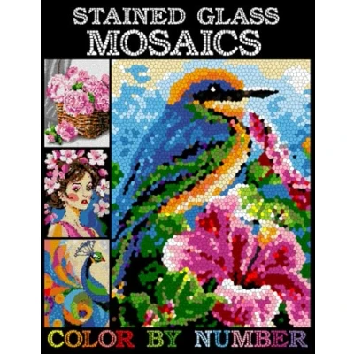 Abbildung von Stained Glass Mosaics Color by Number: Mystery Mosaic Coloring Quest on Black Paper, Stress Relief Book for Adults