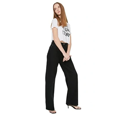 Abbildung von Trendyol Damen High Wade Wide Bein Jeans, Schwarz, 34 EU