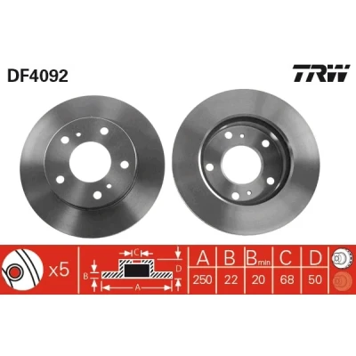Abbildung von TRW DF4092 Bremsscheibe 250 22 5 114 Belüftet lackiert NISSAN: Serena