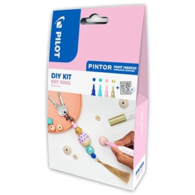 Abbildung von PILOT PINTOR DIY Schlüsselanhänger zum Verschenken Bastel Set mit 4x Kreativmarker und 2 individuell gestaltbare Schlüsselanhänger, perfektes Einzugsgeschenk