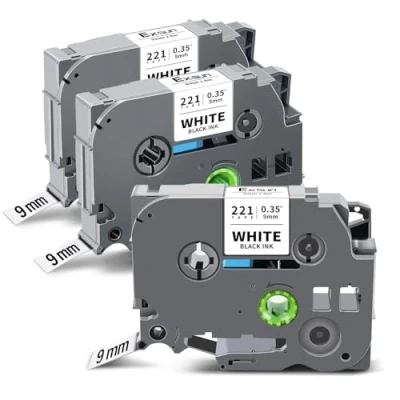 Abbildung von Exsun 3 Pack kompatibel 9mm Schriftband als Ersatz für Brother TZe 221 TZe221 TZ Tape PT H105 H107B H100LB 1000 D210VP D600VP D400 E100 P700 H100R PTP750W Schwarz auf Weiß