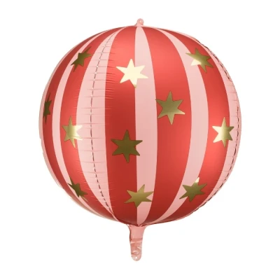 Abbildung von Folienballon rund 50cm gestreift mit Sternen Ballon für Helium oder Luft Party Luftballons Folienluftballon Geburtstagsdeko &amp; Partydeko Rosa Rot Gold