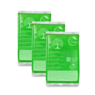 Abbildung von IEA Green Kalt Warm Kompressen 3er Set 12x20 cm Kühlpacks für Prellungen, Insektenstiche, Verletzungen wiederverwendbare, umweltfreundliche Gelkompresse