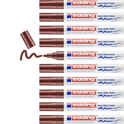 Abbildung von edding 750 Glanzlackmarker braun 10 Lackmarker Rundspitze 2 4 mm Lackstift für Glas, Stein, Holz, Kunststoff und Papier wasserfest, stark deckend