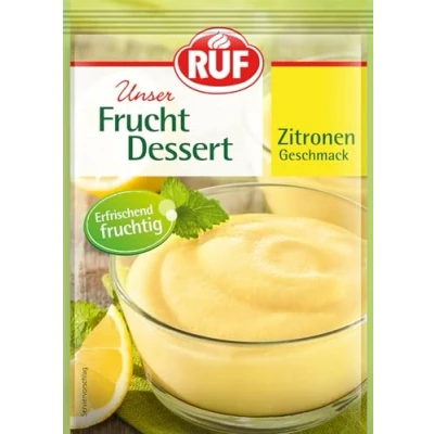 Abbildung von RUF Frucht Dessert Zitrone, fruchtig erfrischender Nachtisch mit Zitronen Geschmack, Wasser zubereitet, glutenfrei, 3 x 44g