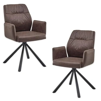 Abbildung von MARA Esszimmerstühle 2er Set mit schwarzem Metallgestell und Microfaser Bezug, Braun Bequeme Stühle für Esszimmer &amp; Wohnzimmer 57 x 91 62 cm (B/H/T)