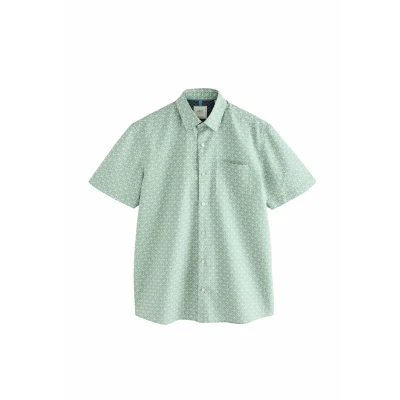 Abbildung von Next Regular FIT EASY IRON Short Sleeve print Oxford Hemd, Herren, Größe: Small, Green palm