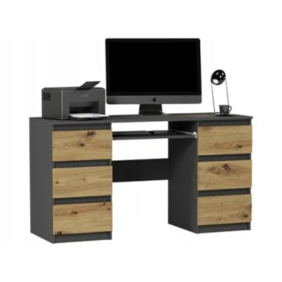 Abbildung von Home Collective Ecktisch, Computertisch, Schreibtisch mit Schubladen 6 Schubladen, Tastaturablage 140x50x76 cm (BxTxH) Anthrazit Mix Artisan
