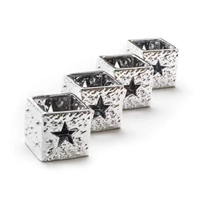 Abbildung von DARO DEKO Keramik Teelichthalter Silber Stern 7,5 x 7,5cm 4 Stück