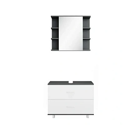 Abbildung von Vicco Badmöbel Set Ilias, Anthrazit/Weiß, 2 Teile, Unterschrank 80 cm, (3 er Set, St., Set)