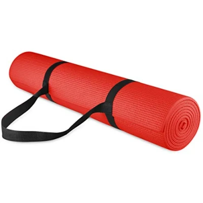 Abbildung von BalanceFrom Alle BFGY P1RD GoYoga Allzweck Yogamatte mit Tragegurt, umweltfreundlich, hohe Dichte, rutschfest, 1/4 Zoll, rot