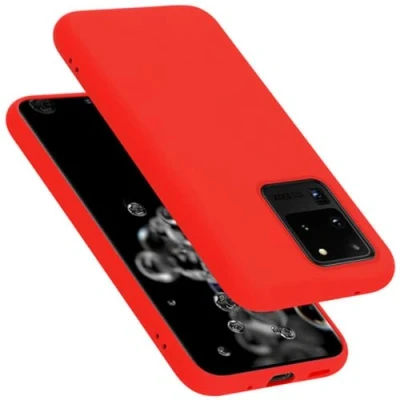 Abbildung von Cadorabo Hülle kompatibel mit Samsung Galaxy S20 Ultra Handyhülle für Case aus flüssigem Silikon stoßfeste dünne TPU Schutzhülle Liquid ROT