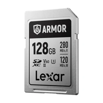 Abbildung von Lexar Armor Silver PRO SD Karte 128GB, UHS II Speicherkarte, Edelstahl, C10, U3, V60, 6K UHD Video, bis zu 280 MB/s Lesen, 120 Schreiben, SDXC für DSLR/Kamera/Fotografen/Videofilmer
