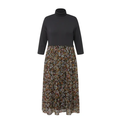 Abbildung von Ulla Popken Damen Meshkleid mit Rippentop Kleider, Asphalt, 54 56