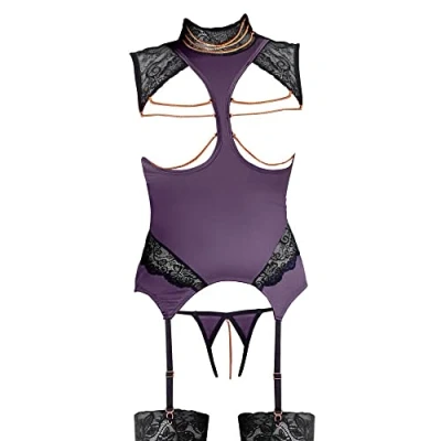 Abbildung von Strapshemd plus String ouvert, edler Mix aus Stretch Satin und Spitze