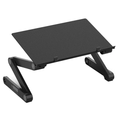 Abbildung von WorkEZ Professioneller ergonomischer Aluminium Laptop Kühlständer für Bett und Couch, höhenverstellbar, Neigungswinkel Notebook, MacBook Pro, Computer, zusammenklappbar, Schwarz