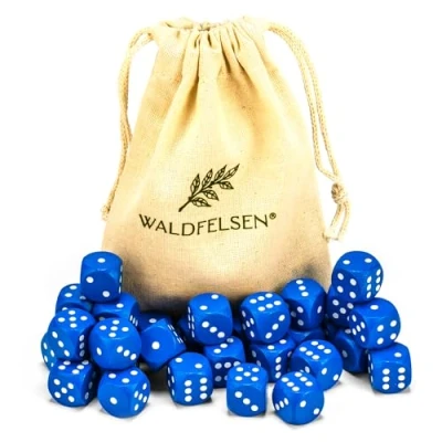 Abbildung von Waldfelsen 6, 12, 20, 30 oder 50 hochqualitative Holzwürfel aus echtem Buchenholz Augenwürfel Spielwürfel Holz in 16 mm Standardwürfel mit Stoffbeutel Würfelset (Blau, Stück)
