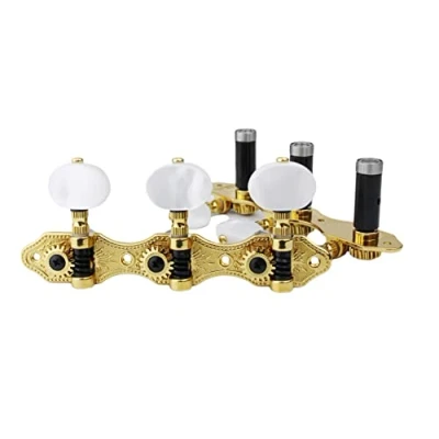 Abbildung von Guyker Stimmwirbel für Konzertgitarre, 1:18 Verhältnis, offener Rahmen, Stimmschlüssel, Stahlsaiten, Mechaniken, 2 Planken (3 + 3) (Gold, ovale weiße Jade Taste)