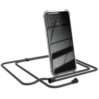 Abbildung von EAZY CASE Handytasche zum Umhängen kompatibel mit Xiaomi 13, Handyhülle Band, Transparent Kameraschutz und Bildschirmschutz, Handy Lanyard in Schwarz/Anthrazit Clips Schwarz