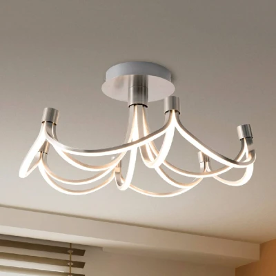 Abbildung von näve LED Deckenleuchte Festos, fest integriert, Warmweiß, Krone, in 3 Stufen dimmbar, nickelmatt, warmweiße LED, D: 60cm