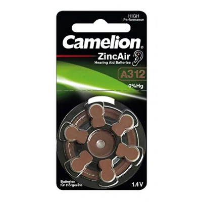 Abbildung von Camelion 15056312 Zink Luft Knopfzellen Batterie ohne Quecksilber A312/ZL 312 mit 1,4 Volt, 6er Set, Kapazität 160 mAh, für analoge oder digitale Hörgeräte