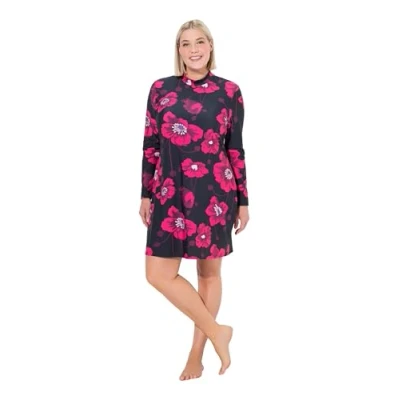 Abbildung von Ulla Popken Badeanzug Badekleid Blüten Softcups Langarm Stehkragen