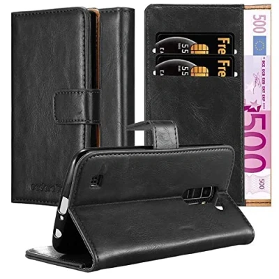 Abbildung von Cadorabo Hülle kompatibel mit LG K10 2016 aus Premium Kunst Leder Flip Klappbare Stoßfeste Magnetische [Standfunktion] [Kartenfächern] Cover für Tasche in Schwarz