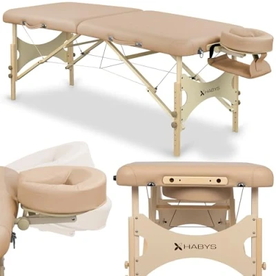 Abbildung von HABYS Massageliege Bello One Klappbar Mobile Tragebares Höhenverstellbar Massagetisch Massagebank Holz Beige 180 x 70 cm