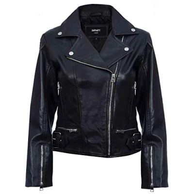 Abbildung von Infinity Leather Damen Aus Echtem Leder Mit Schwarzer Motorradfahrer Mode Und Reißverschluss L