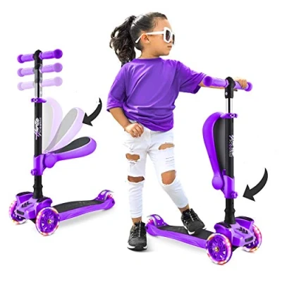 Abbildung von 3 Rad Roller für Kinder Steh und Kreuzfahrt Kinderspielzeug Tretroller mit Verstellbarer Höhe, Rutschfester Plattform, Blinkenden Radlichtern, Jungen/Mädchen im Alter von 2 12 Jahren Hurtle