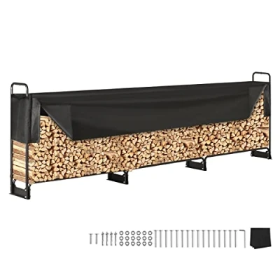 Abbildung von VEVOR Kaminholzregal Metall 386 x 36 117 cm Brennholzregal Stahlrahmen pulverbeschichtet Kaminholzunterstand 400 kg mit wasserdichter Abdeckung