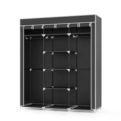 Abbildung von Mondeer Stoffschrank, roßes Stauraum, Stabiler Schrank, für Schlafzimmer, Ankleidezimmer, Schwarz, 150x45x175cm
