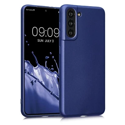 Abbildung von kwmobile Case kompatibel mit Samsung Galaxy S21 Hülle Schutzhülle aus Silikon metallisch schimmernd Handyhülle Metallic Blau