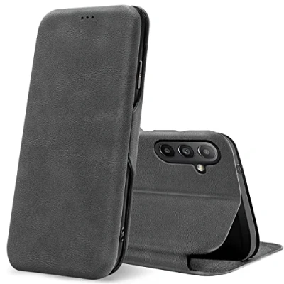 Abbildung von Verco Handyhülle für Samsung A13 5G, A04s Premium Handy Flip Cover Galaxy 5G / Hülle [integr. Magnet] Book Case Tasche, Grau