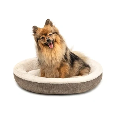 Abbildung von lionto Tierkissen Rundes Hundebett in Donutform, Oxford &amp; Plüschstoff, braun, waschbar, mit Anti Rutsch Noppen, 55 cm Durchmesser