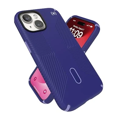 Abbildung von Speck iPhone 15 Hülle ClickLock rutschfeste Interlock, MagSafe, Fallschutzgriff für 15, 14, 136,1 Zoll Handyhülle Presidio2 Grip Future Blue/Purple Ink/Sky Purple