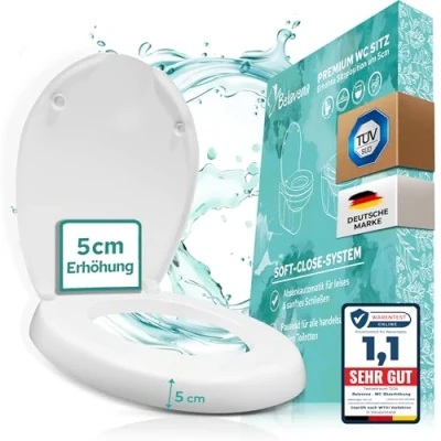 Abbildung von BELAVENA® WC Sitzerhöhung 5cm inkl. Absenkautomatik für bequemes Sitzen &amp; Aufstehen/Erhöhter Toilettensitz aus Duroplast bis 200 kg belastbar