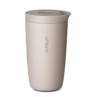 Abbildung von Vinsun Thermobecher Isolierbecher dicht 350ml mit Deckel Tee Kaffee Becher Edelstahl, auslaufsicher, doppelwandig isoliert, Einhandbedienung per Knopfdruck