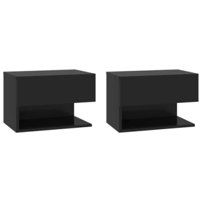 Abbildung von vidaXL 2X Wand Nachttisch Hängend Nachtschrank Nachtkonsole Nachtkommode Schlafzimmer Schrank Kommode Hängeschrank Wandschrank Schwarz Holzwerkstoff