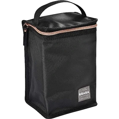 Abbildung von BÉABA Isoliertasche für Babymahlzeiten Geräumig Aufbewahrung von Baby Flaschen Tasche komplette Mahlzeiten Zusammenlegbar Weiches und wasserdichtes Material Schwarz/Rosa