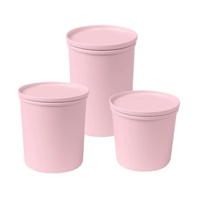 Abbildung von AWAVE Frischhaltedosen Set rund mit Deckel, luftdicht, 3 teiliges Set, 500 ml, 800 1.000 rosé, aus recycelten PET Flaschen, Vorratsbehälter, klimaneutral, Mehrweg, nachhaltig unterwegs